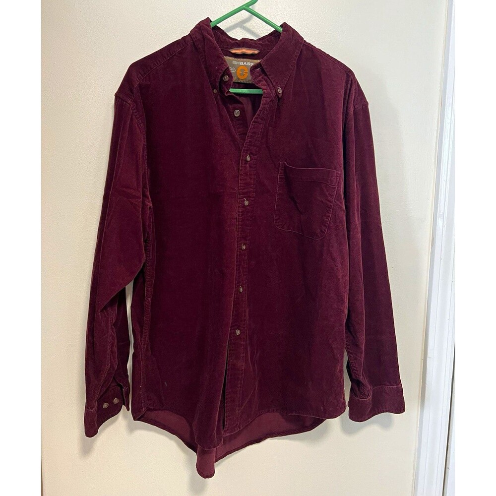 G.H. Bass Men’s Large Burgundy Corduroy Cotton Button-Down Shirt L/S Pockets